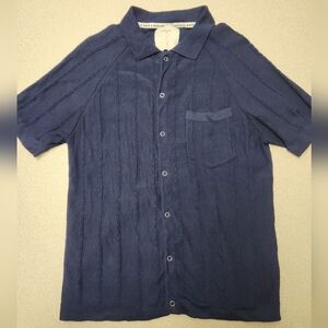 Percival Knitted Polo Shirt Size M Academy Mini Cable Knit Polo Cotton Navy